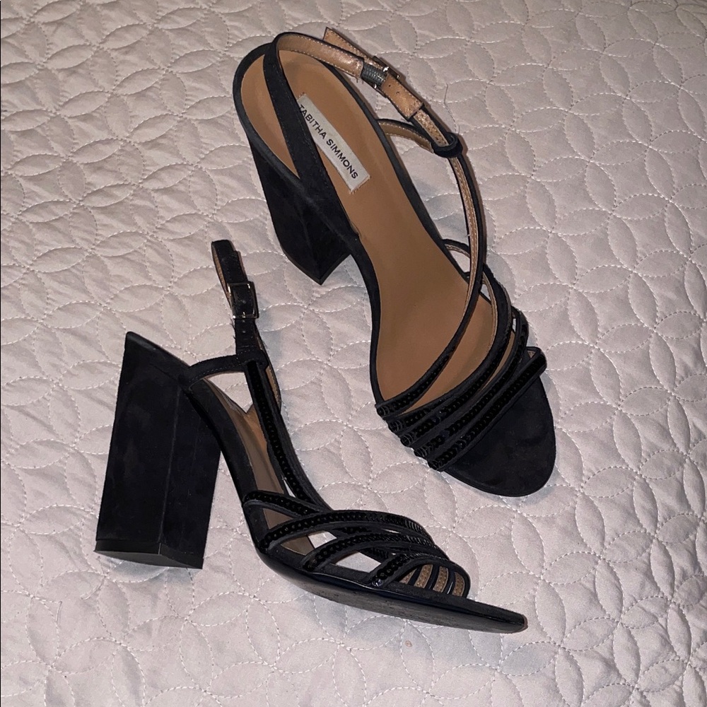 Tabitha Simmons Black Suede Strappy Heels | Block Heel Sandals Size 7.5 Designer